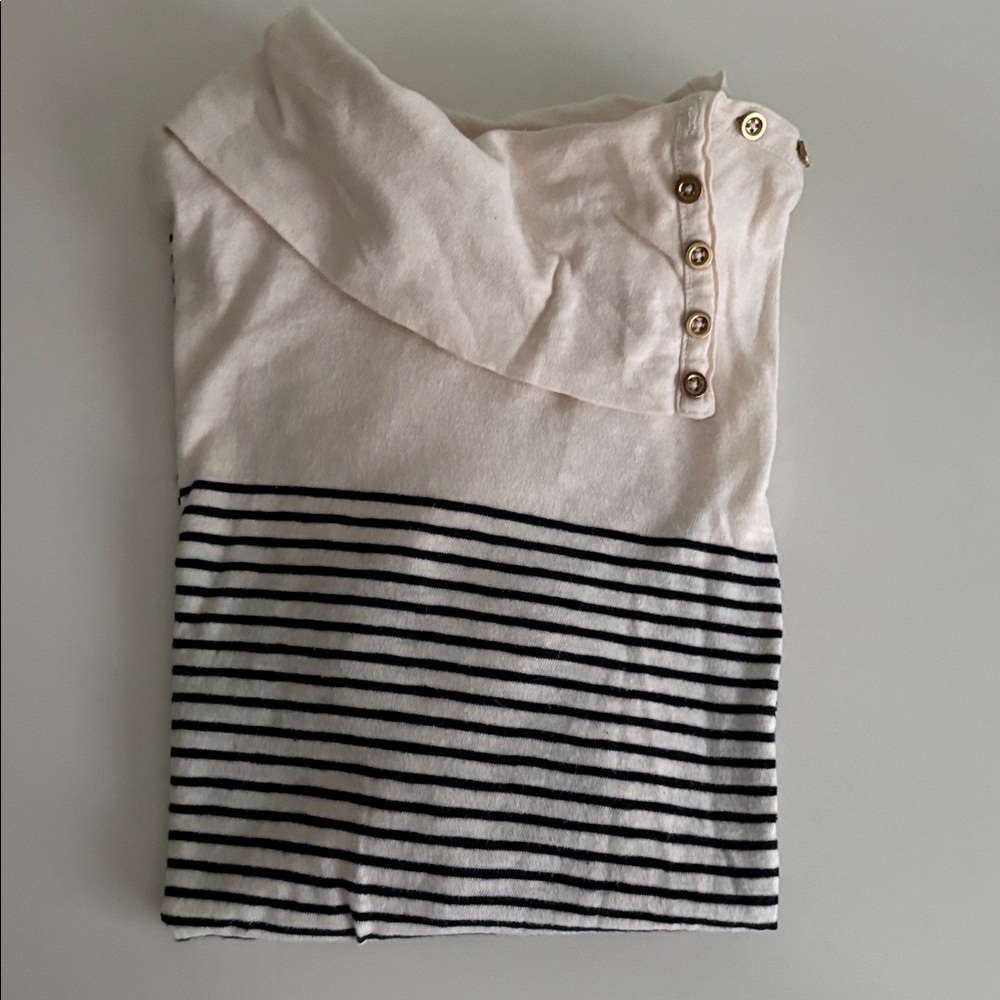 J. Crew Painter Tee Striped Turtleneck Button-Detail Size Medium